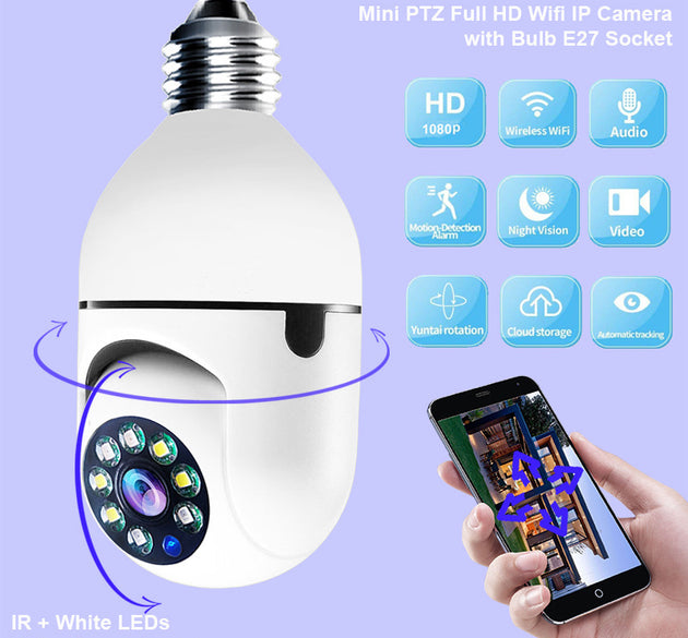 WiFi CAMERA 1080P Bulb 4X Zoom Camera E27 Home 5GWiFi Alarm Monitor