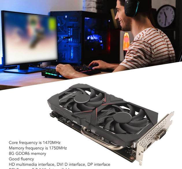 RTX 2060 Super Graphics Card 8GB GDDR6 256bit Graphics Card with 2 Fans Support PCI Express 3.0 DP DVI D Computer Graphics Cards for Office Gaming