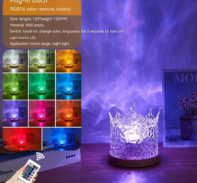 LED Water Ripple Ambient Night Light USB Rotating Projection Crystal Table Lamp RGB Dimmable Home Decoration 16 Color Gifts